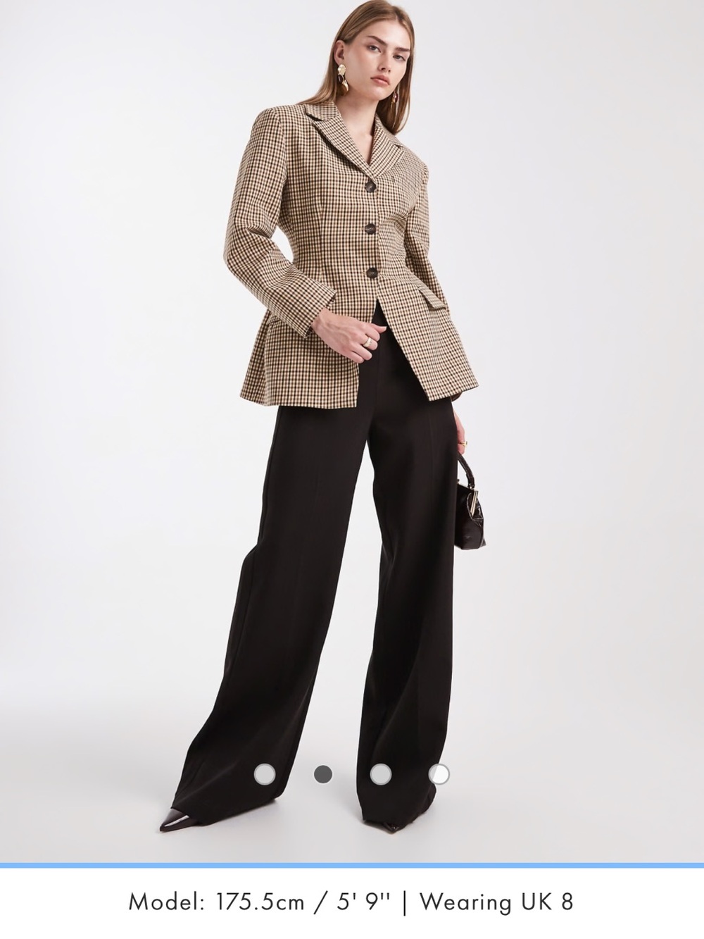 ASOS cinched waist Tailored  Houndstooth Blazer Jacket - Beige/Brown - Picture 2 of 8